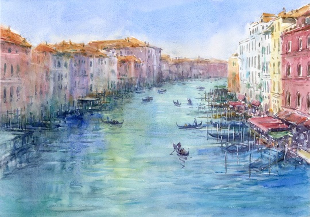 订制原创水彩画《威尼斯里亚托桥大运河》 - 海报/装饰画/版画 - 纸 蓝色