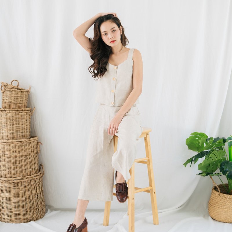 Casual Set / Natural colour - 女装背心 - 亚麻 卡其色