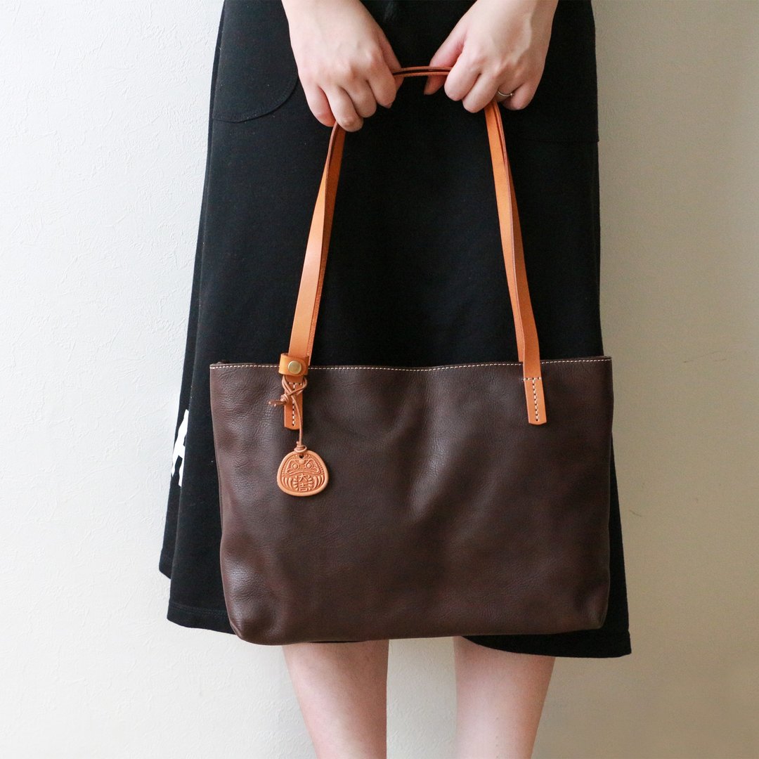 A4 size compatible simple Italian leather cowhide tote bag - 手提包/手提袋 - 真皮 多色
