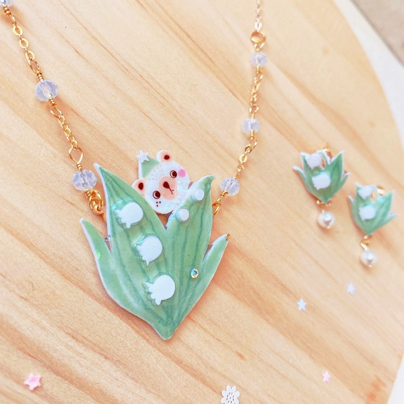 手工制造 铃兰小熊项链 - 项链 - 树脂 