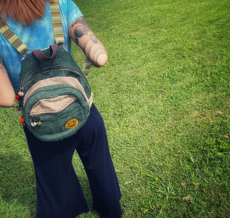 EARTH.er│天然染色麻布成人迷你背包 小童背包│ - 后背包/双肩包 - 棉．麻 绿色