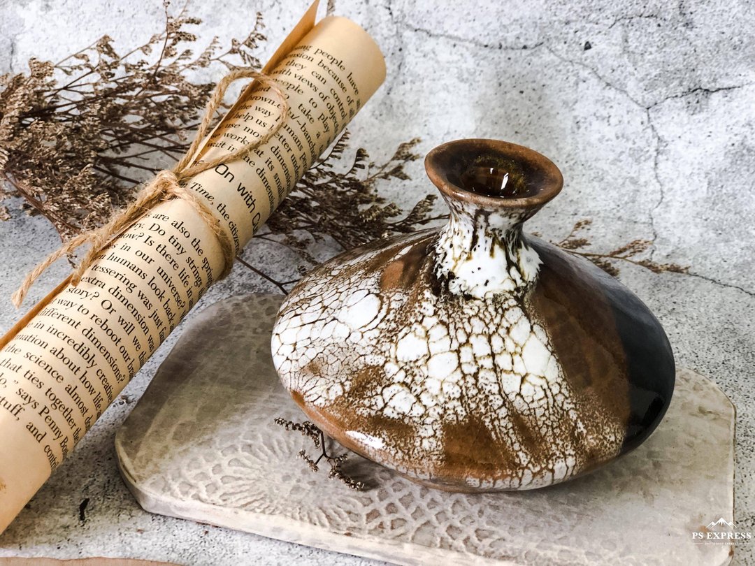 日式飞碟花器 - 花瓶/陶器 - 陶 咖啡色