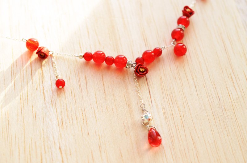 椿花的刎颈之交 纯银颈链/锁骨链 - 项链 - 粘土 红色