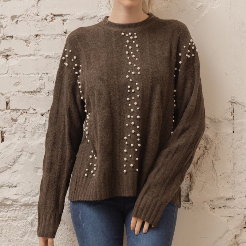 钉珠亲柔舒适毛衣  咖 - 女装针织衫/毛衣 - 羊毛 咖啡色