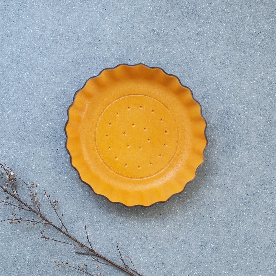 Mustard) Biscuit type accessories Accessories Genuine leather tray - 摆饰 - 真皮 黄色