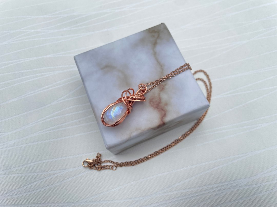 221053 wire wrapping 月亮石 铜线 绕线 吊堕 - 项链 - 铜/黄铜 白色