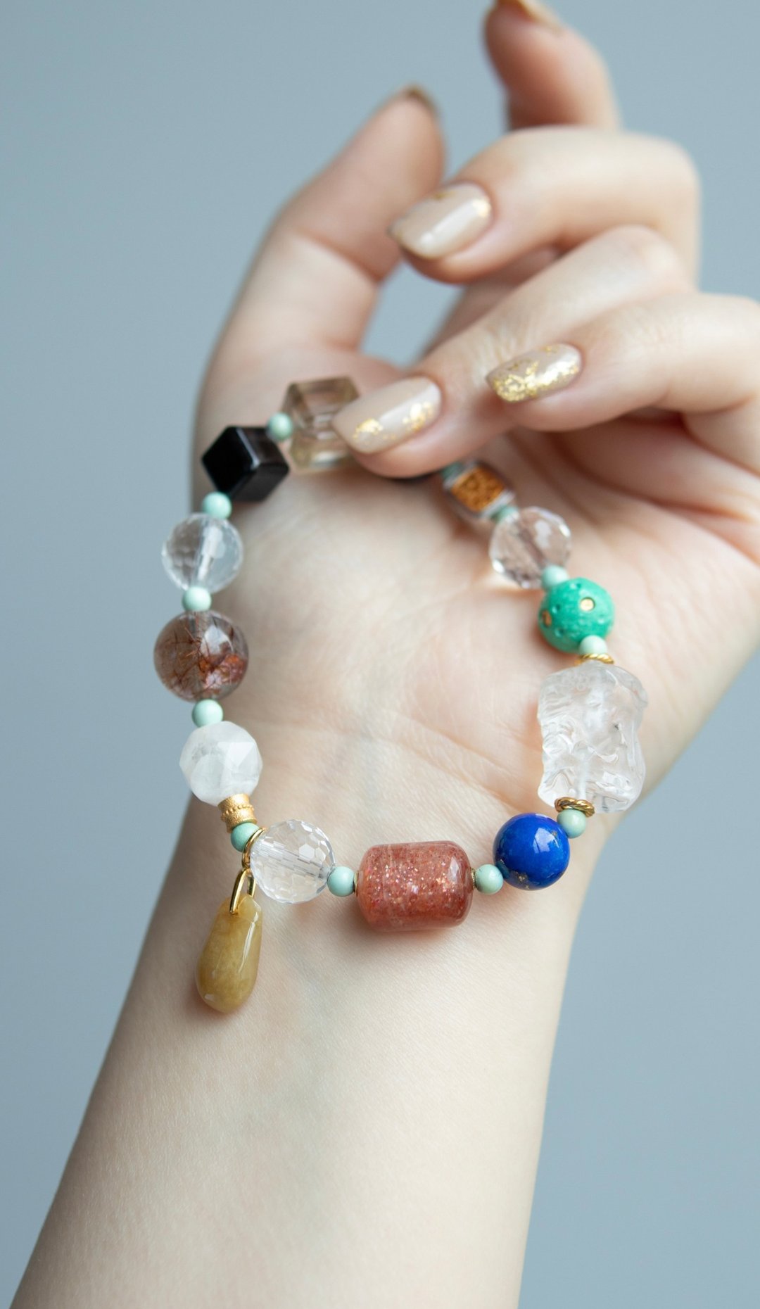 扎基拉姆多宝手串 太阳石、白幽灵、铜发晶、金运石、金发晶 - 手链/手环 - 水晶 