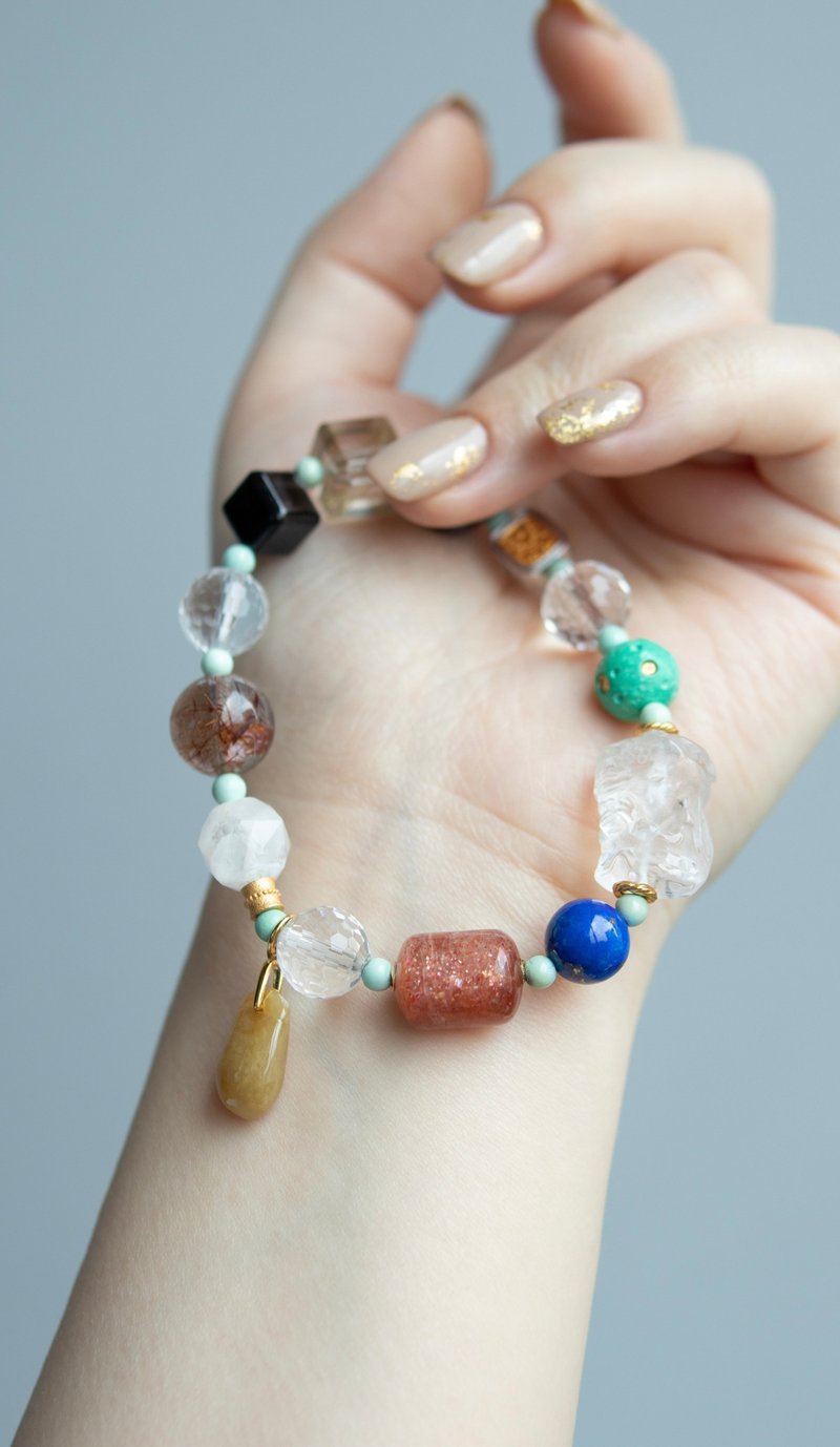 扎基拉姆多宝手串 太阳石、白幽灵、铜发晶、金运石、金发晶 - 手链/手环 - 水晶 