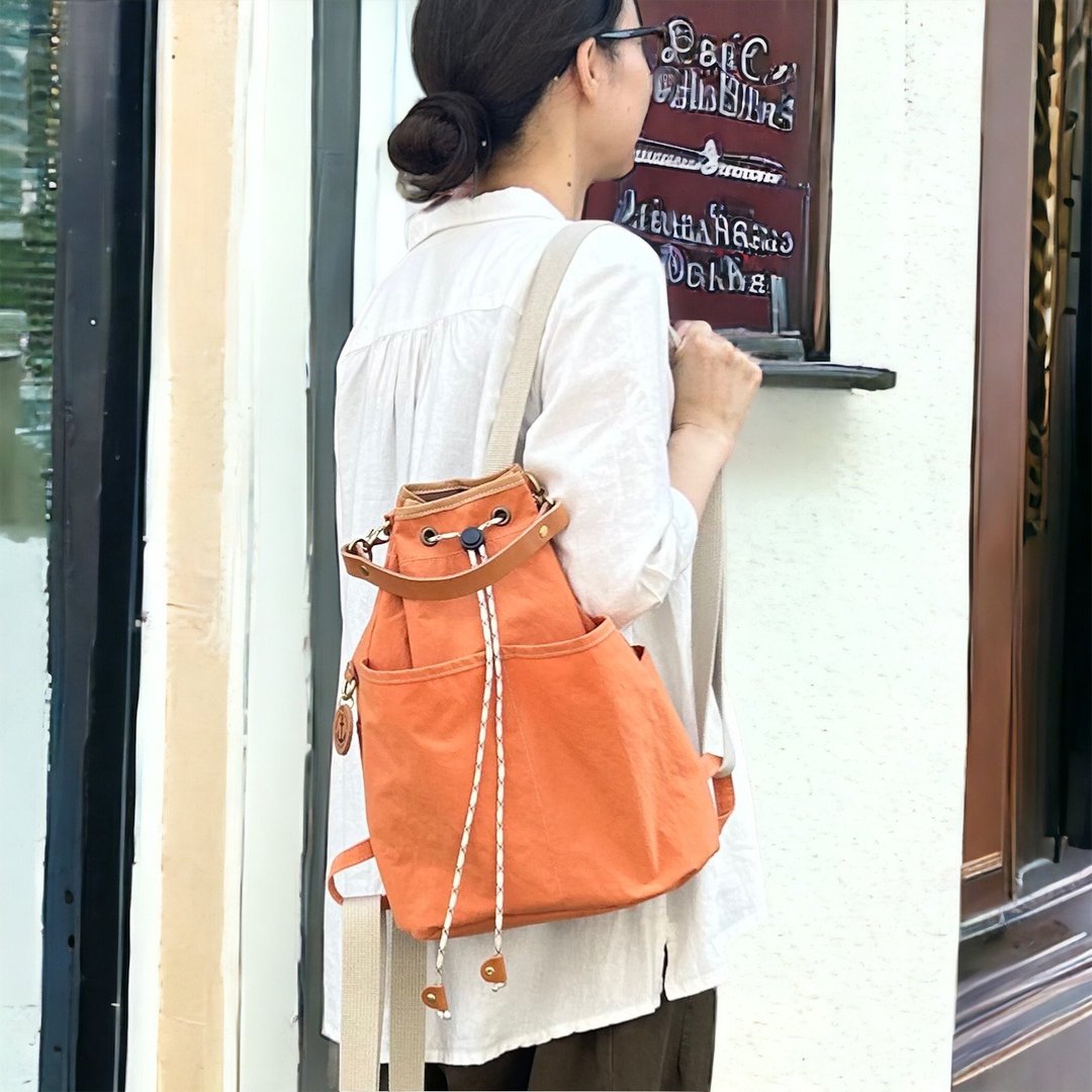 NPSAC橙KONBU 防水尼龙抽绳背包 - 后背包/双肩包 - 尼龙 橘色