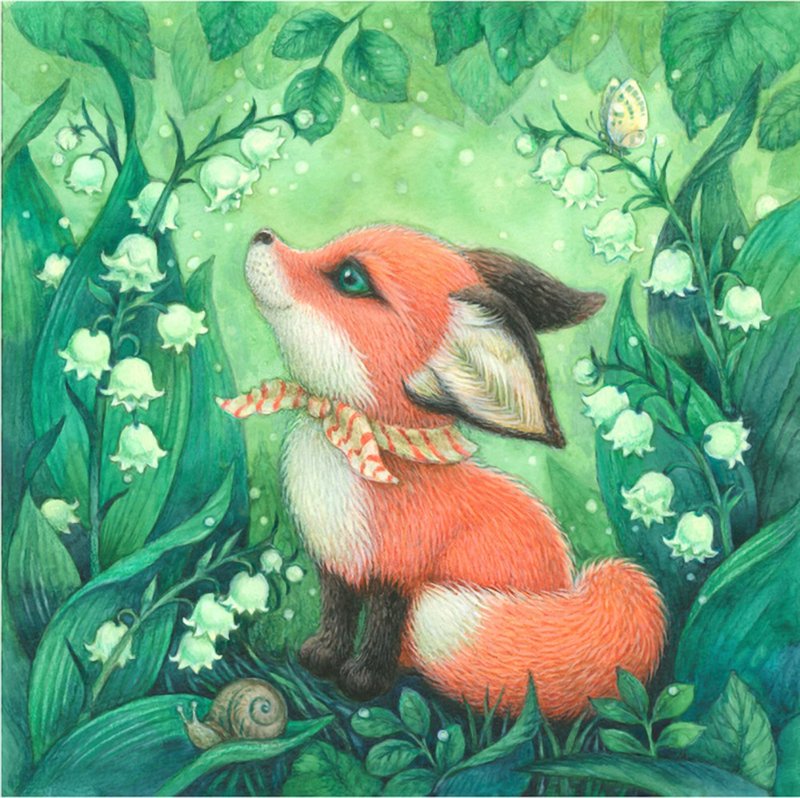 狐狸水彩画 - 海报/装饰画/版画 - 纸 绿色