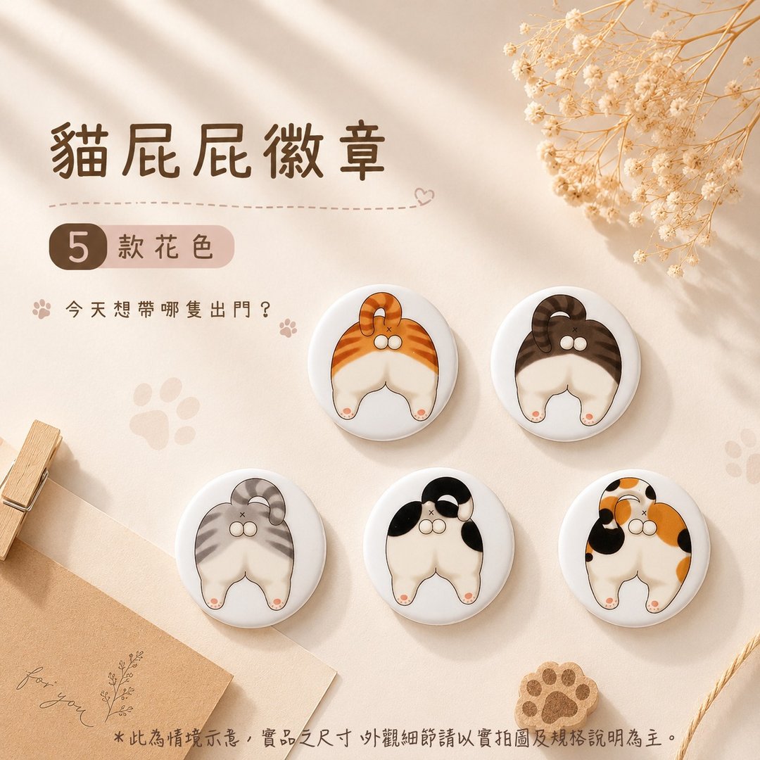 猫屁屁 别针加上磁铁二合一胸章 徽章 3.2CM - 其他 - 其他金属 