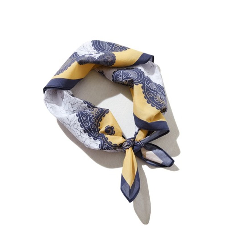 法国复古花纹大尺寸印花丝巾 100% 纯棉 220708-1 - 丝巾 - 棉．麻 白色