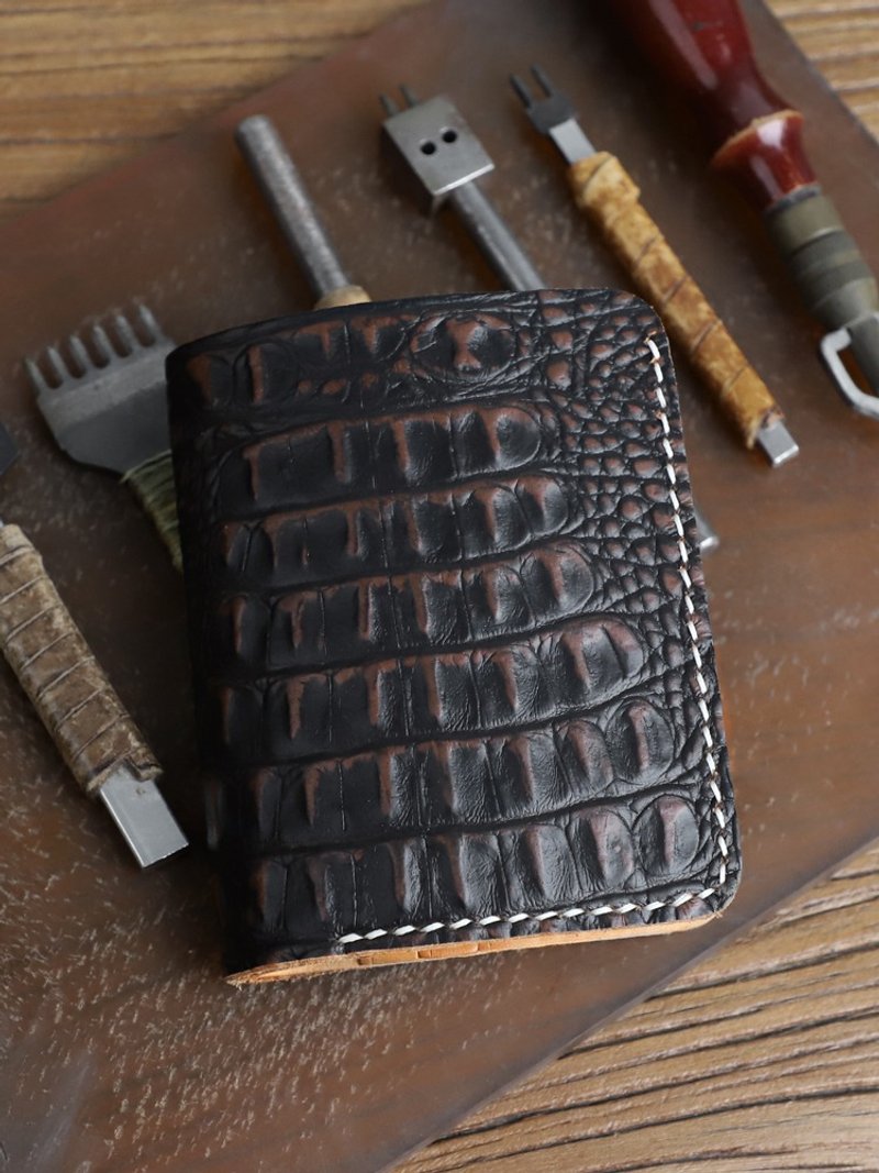 头层牛皮双折钱包 短款皮夹\钱包 独家鄂纹 6卡槽 - 皮夹/钱包 - 真皮 咖啡色