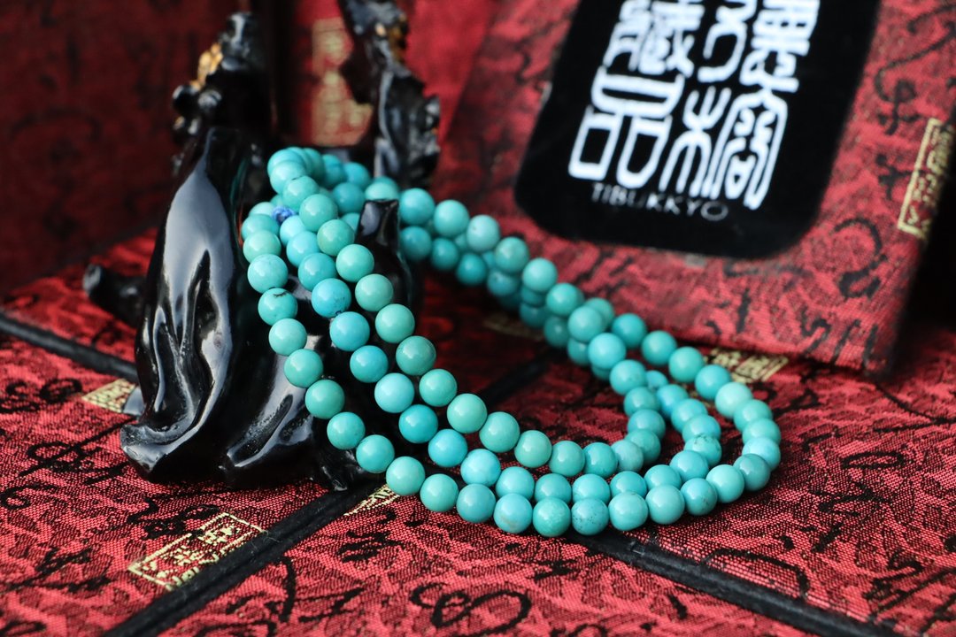 原矿天然绿松石念珠 6mm 108 颗 高瓷度绿松石 31 克 佛珠 矿石 - 手链/手环 - 玉石 