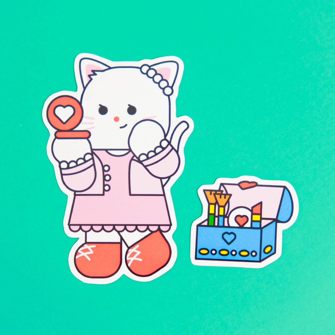 漂亮猫咪与化妆箱 | 造型贴纸组 - 贴纸 - 纸 