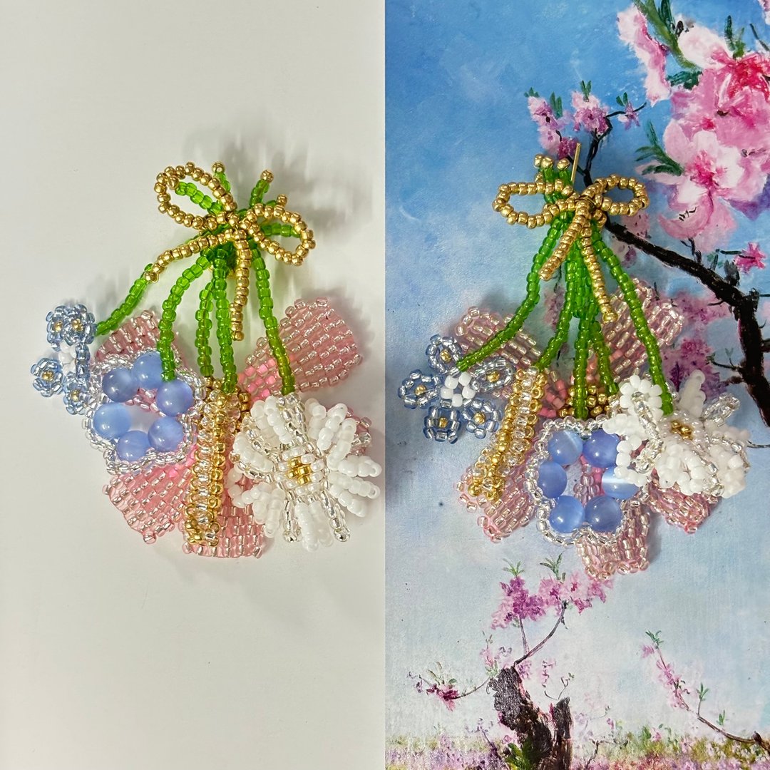 zi2.rennt串珠|Hana Koi|串珠花束耳環 手作耳飾 - 耳环/耳夹 - 玻璃 多色