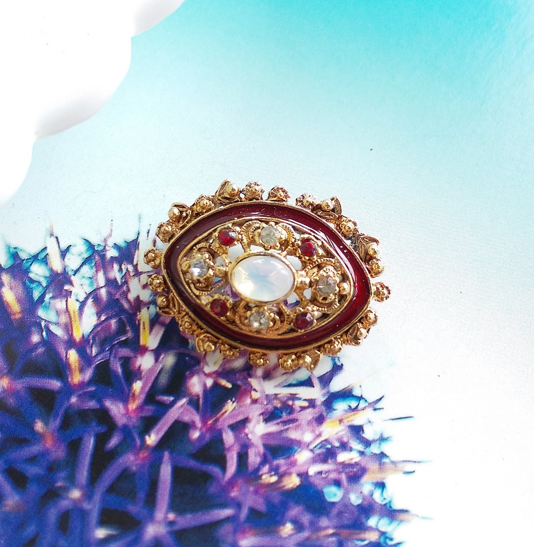 Vintage Jewelry  FLORENZA Moonlight Sonata - 红 别针 - 胸针 - 其他材质 白色