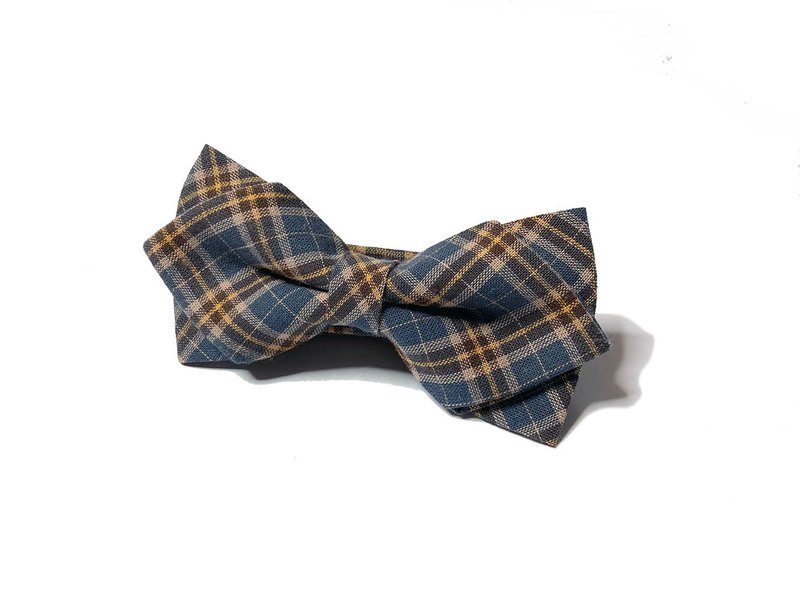 蓝黄格英伦风 领结 Bow Ties - 领结/领巾 - 棉．麻 多色