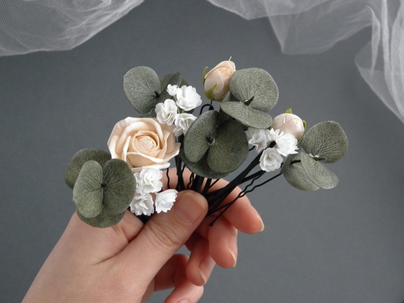 Flowers wedding hair pins Brial hair piece Floral hair clip bride - 发饰 - 其他材质 多色