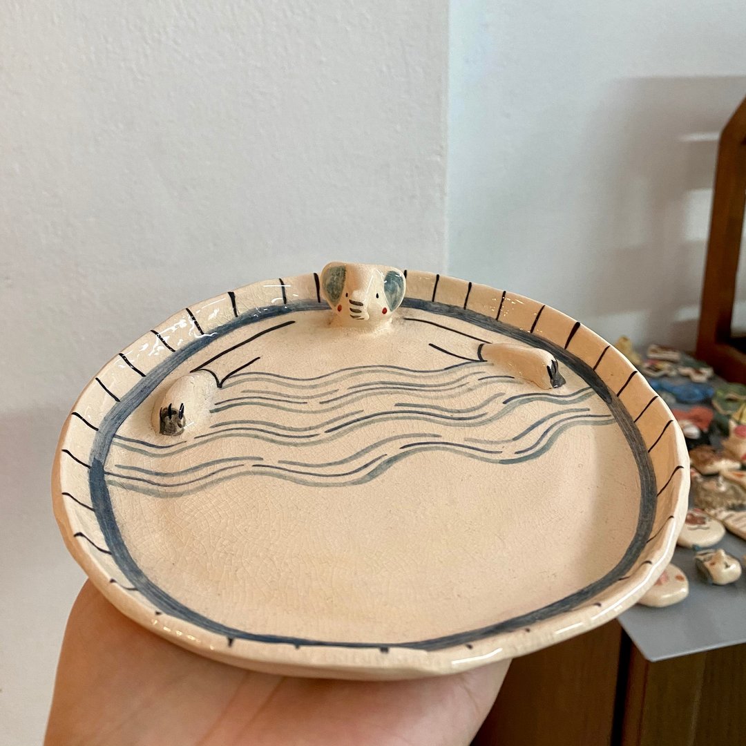 Elephant plate - 盘子/餐盘/盘架 - 陶 蓝色