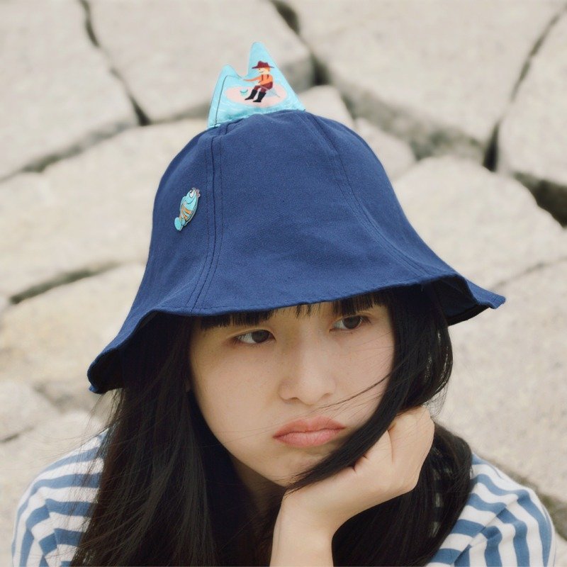 趣味手作渔夫帽 海岛垂钓者 纯棉森系遮阳帽 - 帽子 - 棉．麻 蓝色