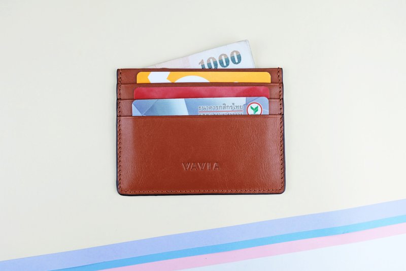 Red Brown Cow Leather Card Holder - 皮夹/钱包 - 真皮 咖啡色