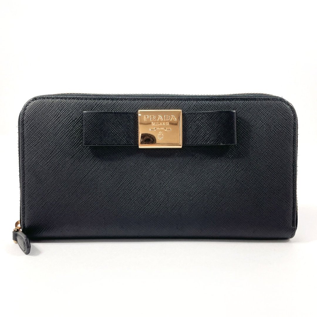 【日本直送 二手美品】PRADA 长夹 Saffiano 皮革 黑色 蝴蝶结 拉链长夹 - 皮夹/钱包 - 真皮 黑色