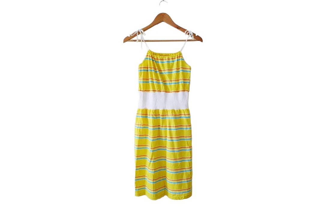 Deadstock 80s RAINBOW spaghetti halter strap mini dress,clear Beads detail,Small - 洋装/连衣裙 - 棉 黄色