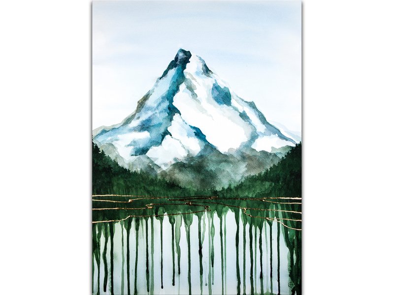 Mountain Painting Original Abstract Watercolor Landscape Large Hand-Painted - 海报/装饰画/版画 - 其他材质 绿色