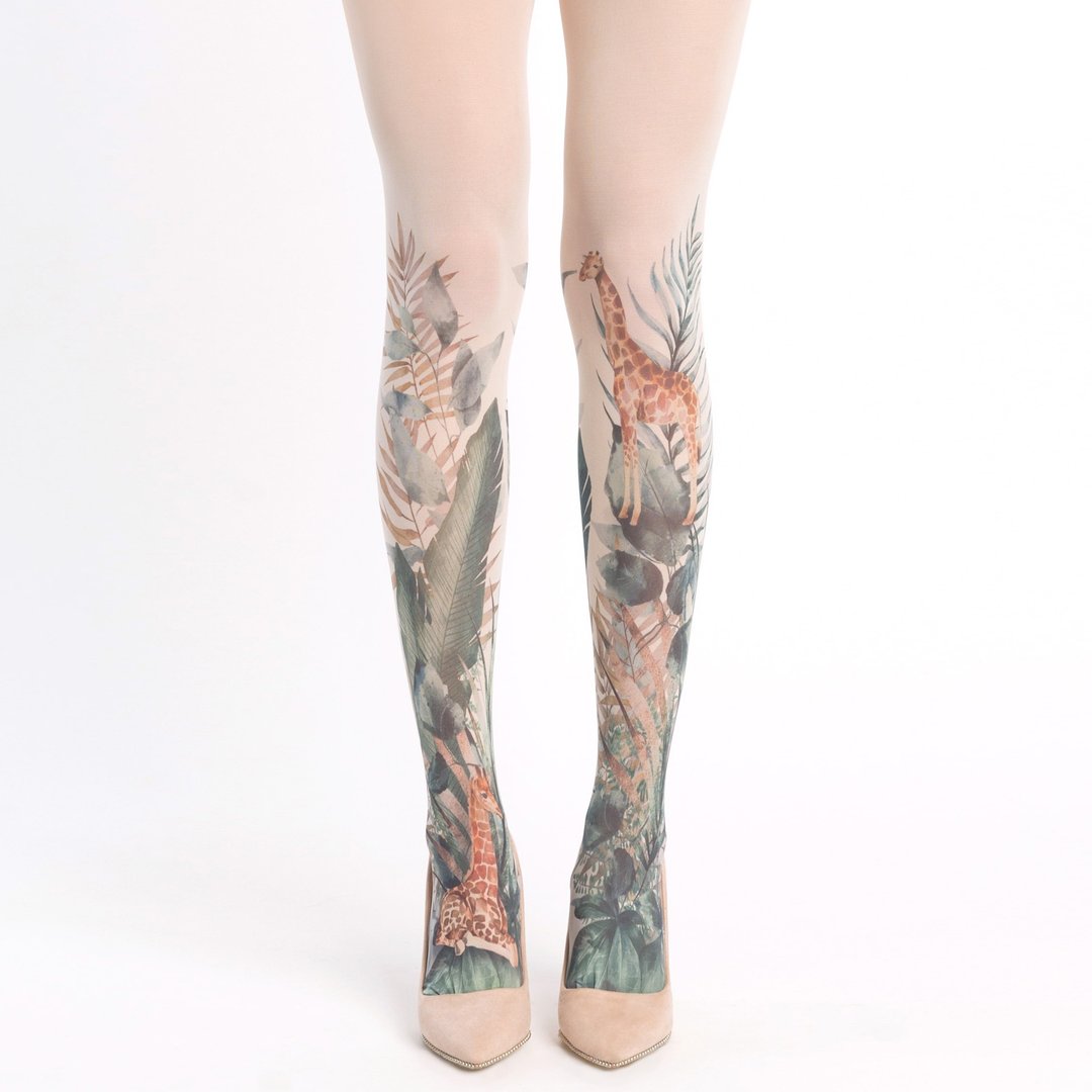 Giraffe tights, nature lover fashion, safari themed outfit - 女装内搭/紧身裤 - 尼龙 白色