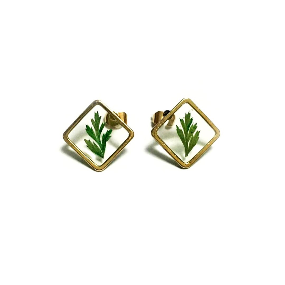 Golden Framed Earrings 押花耳环 - 耳环/耳夹 - 其他金属 金色