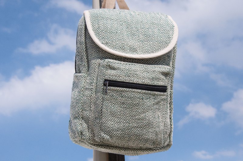 棉麻拼接设计后背包/肩背包/民族登山包/拼布包/电脑包-绿色山丘 - 后背包/双肩包 - 棉．麻 绿色