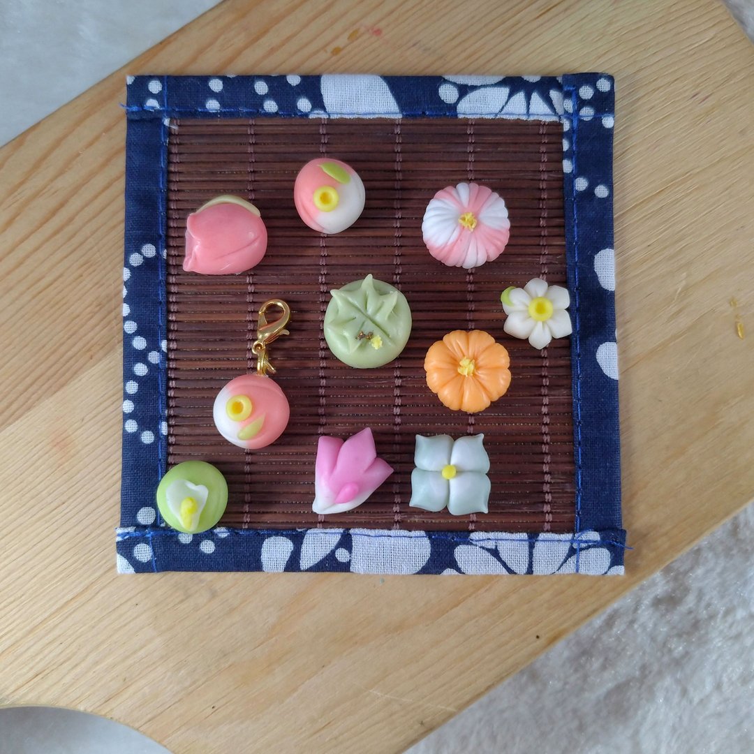 日本和果子造型口罩挂饰 坠饰 - 吊饰 - 粘土 粉红色