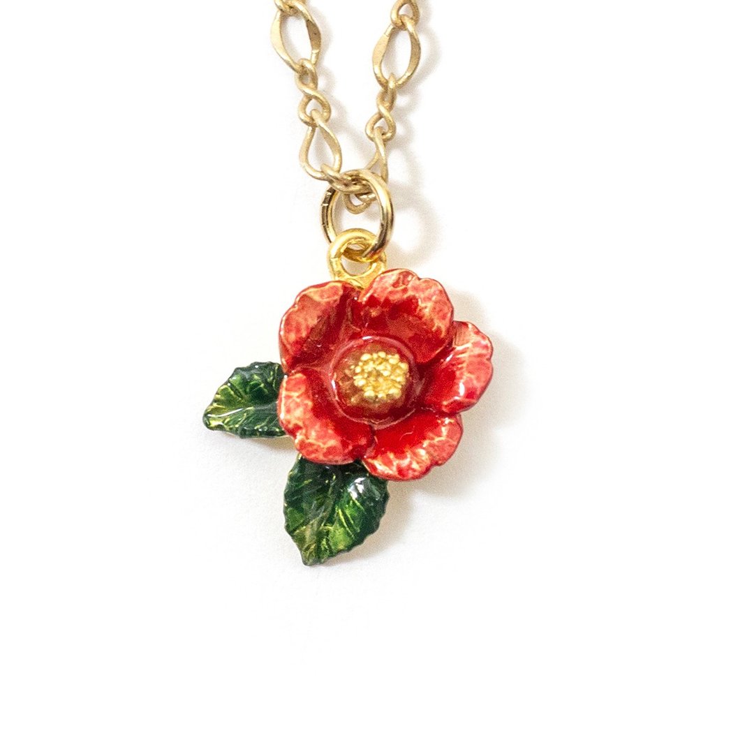 Camellia necklace Tsubaki NE443 - 项链 - 其他金属 红色