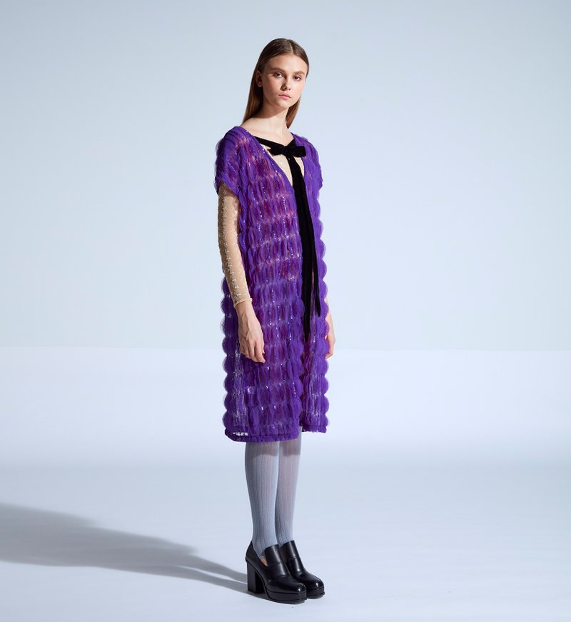 moi non plus 艾蜜莉蝴蝶结洋装 - 紫 - 印度面料 - 洋装/连衣裙 - 聚酯纤维 紫色