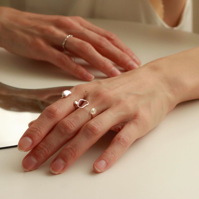 晨露纯银淡水珍珠指间戒 - 戒指 - 纯银 银色
