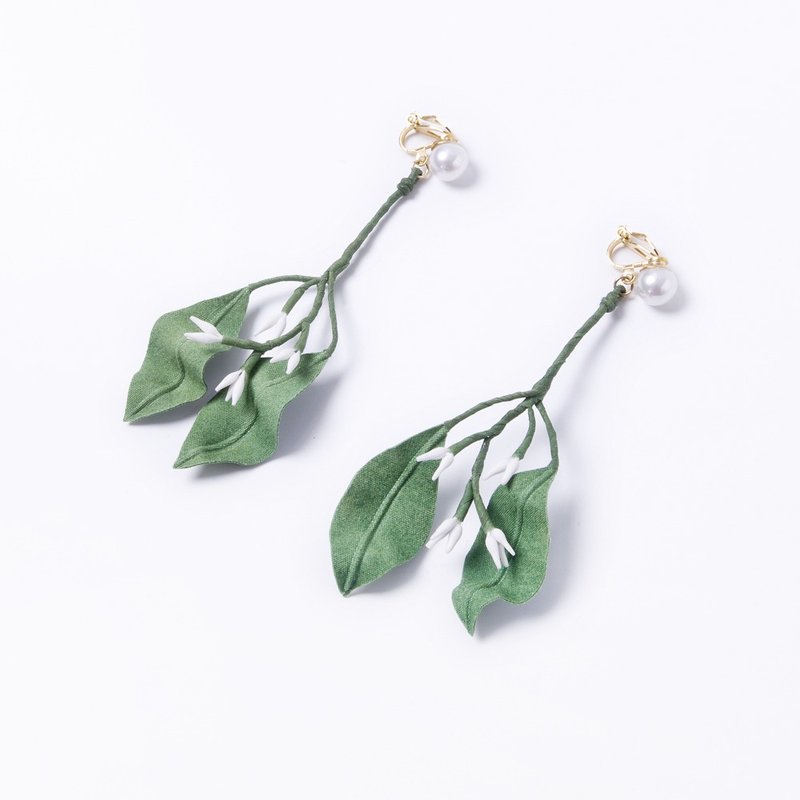 耳环女原创设计小米叶耳坠 - 耳环/耳夹 - 棉．麻 绿色