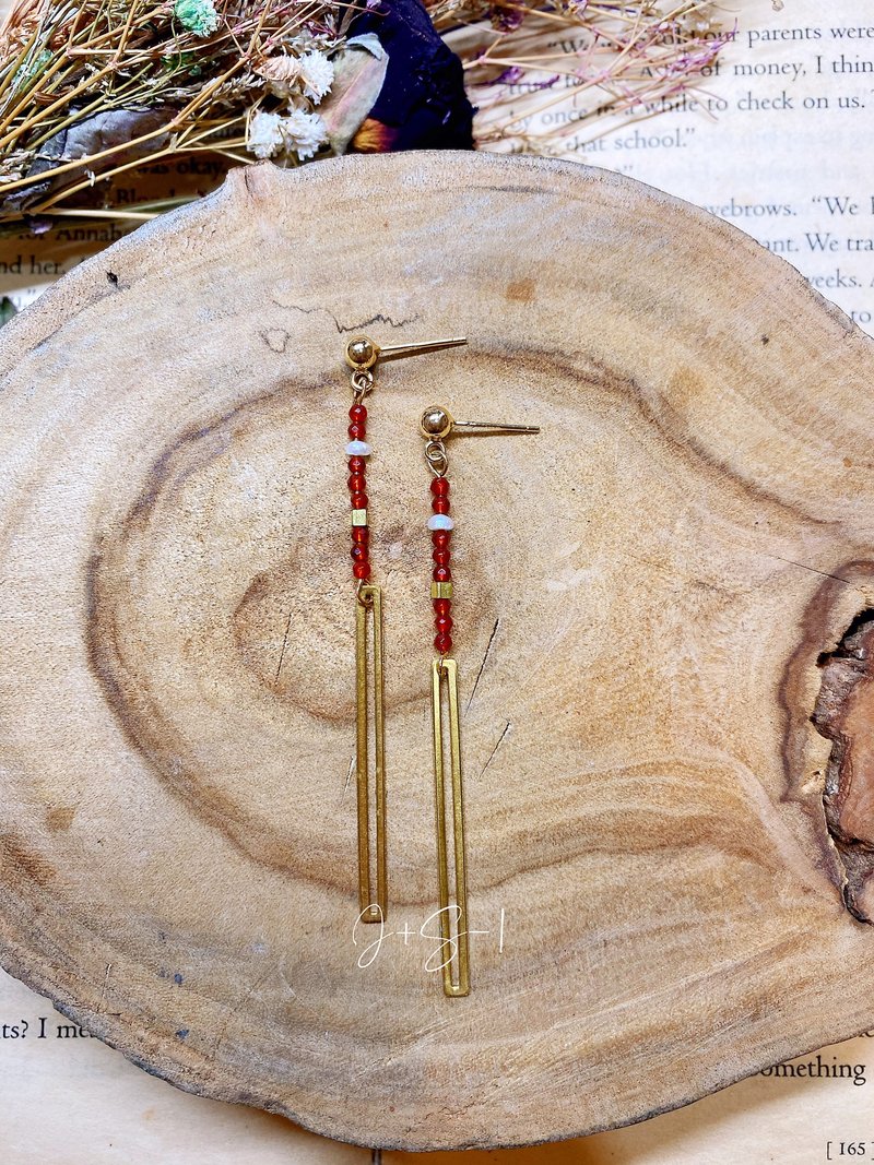 这+//水晶耳环系列//纯银/天然矿石/红玛瑙/珍珠/handmade/earrin - 耳环/耳夹 - 纯银 