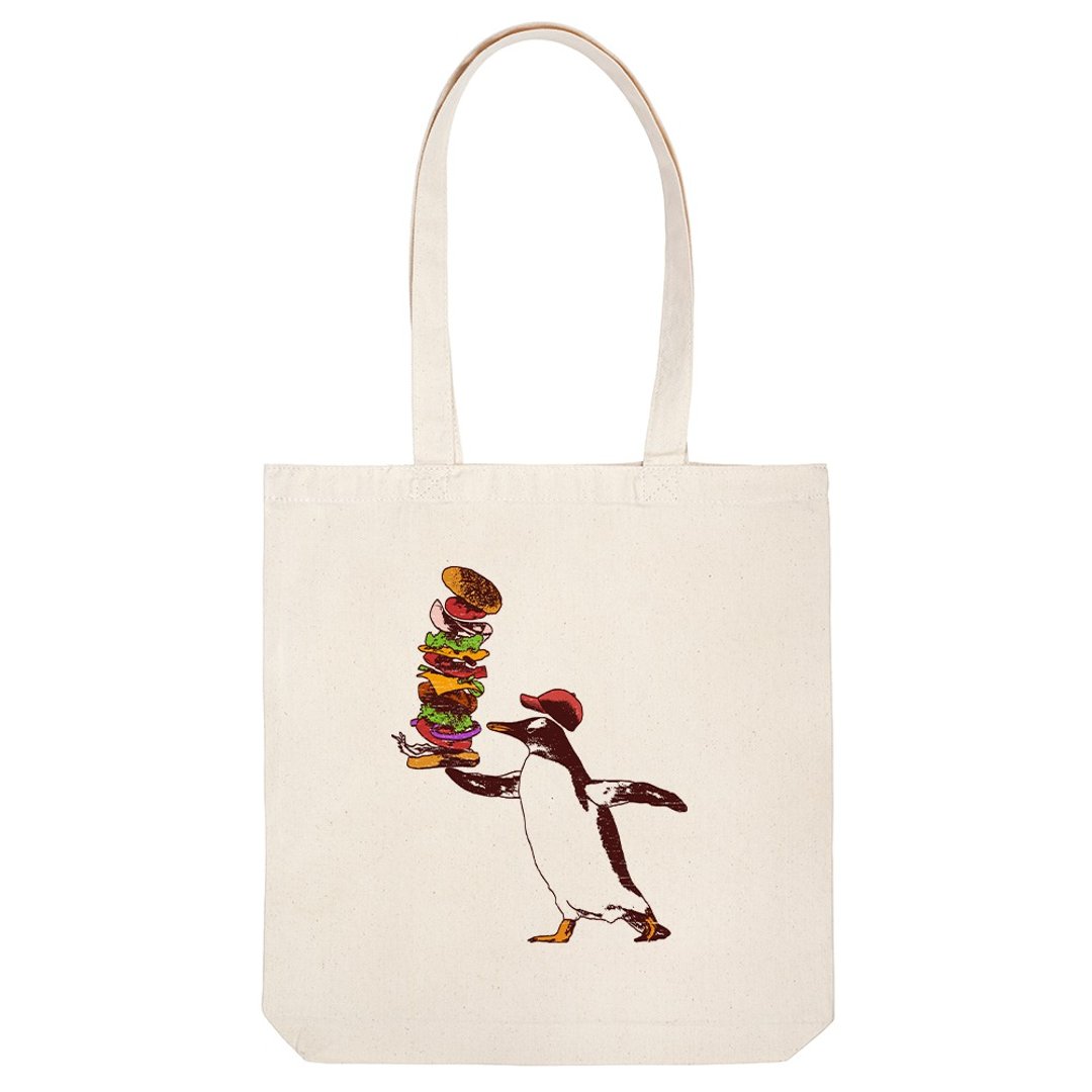 tote bag / hamburger Penguin - 手提包/手提袋 - 棉．麻 卡其色