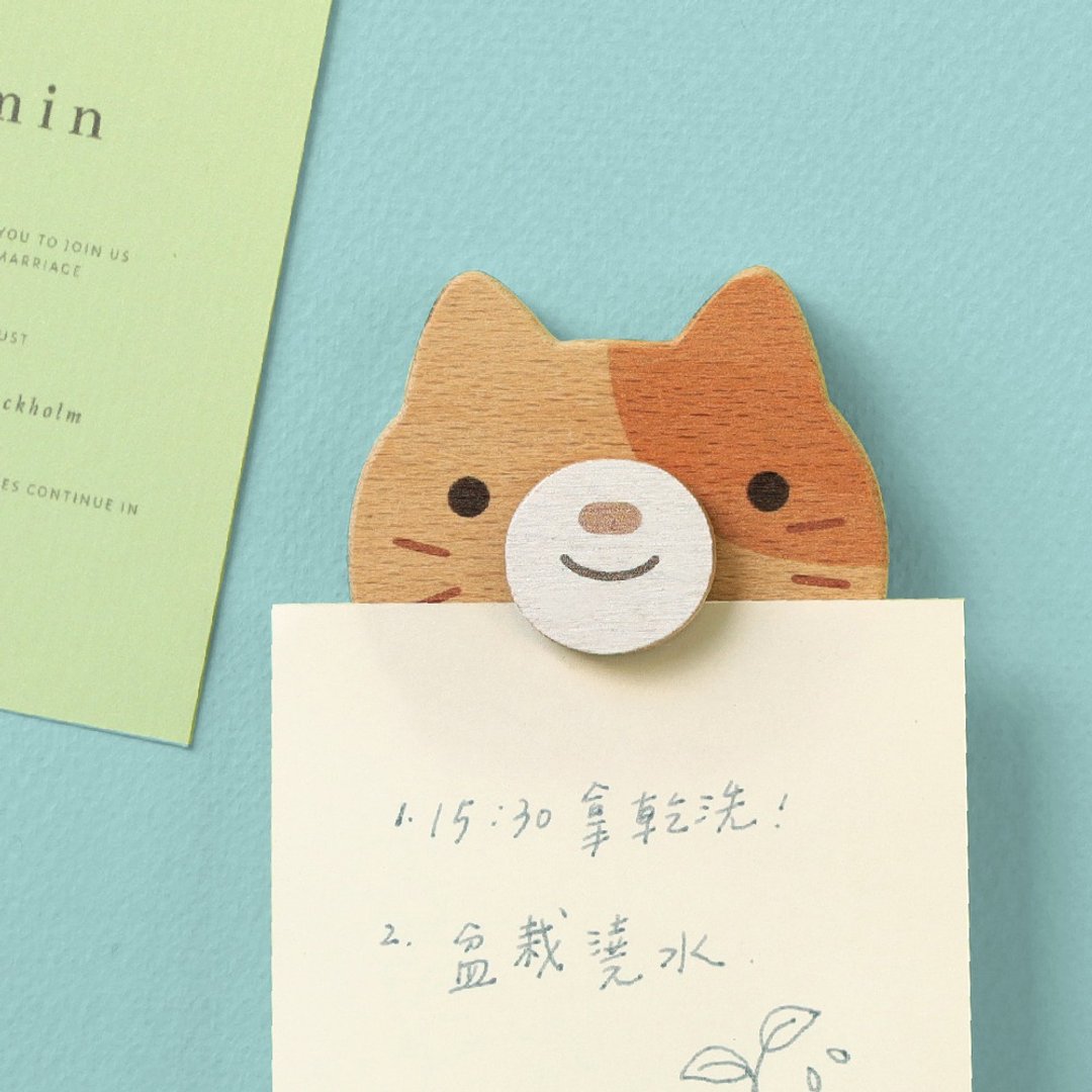【磁铁留言夹 - 小猫】 - 冰箱贴/磁贴 - 木头 咖啡色