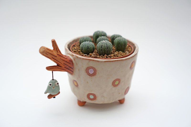 Branch plant pot for cactus ,little bird , handmade ceramic , pottery - 植栽/盆栽 - 陶 多色