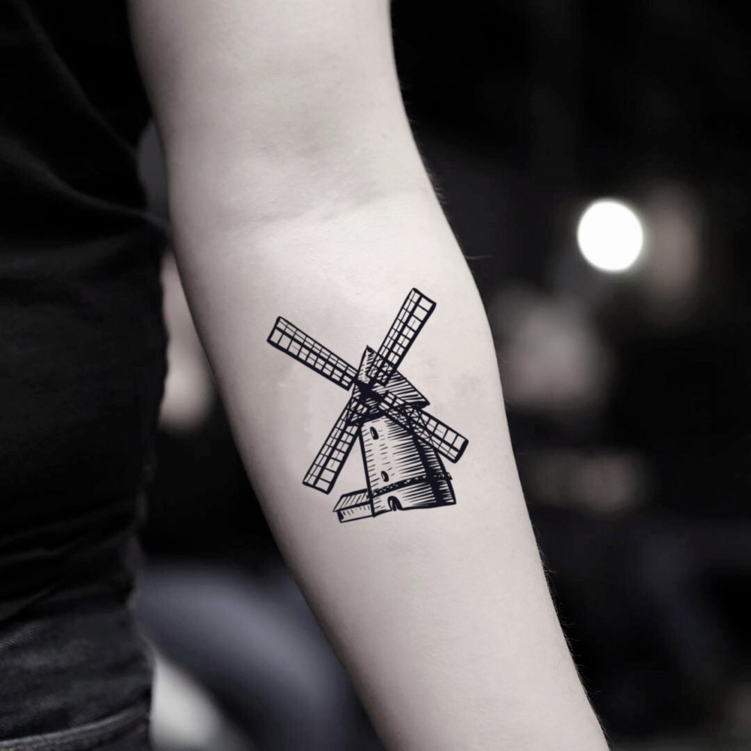 OhMyTat 风车 Windmill 刺青图案纹身贴纸 (2 张) - 纹身贴 - 纸 黑色