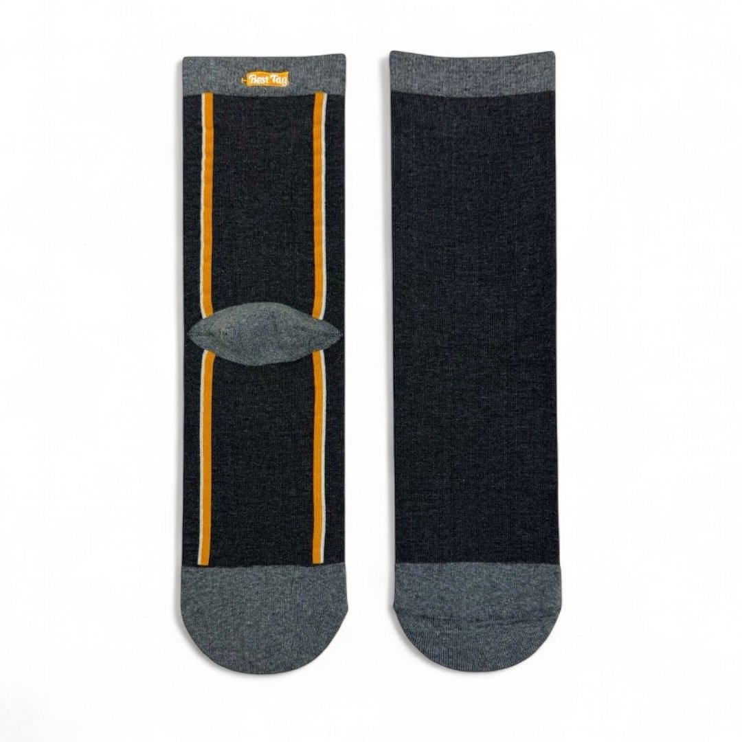 BestTag 背直线条纹 灰橘 22-28cm - 袜子 - 棉 咖啡色