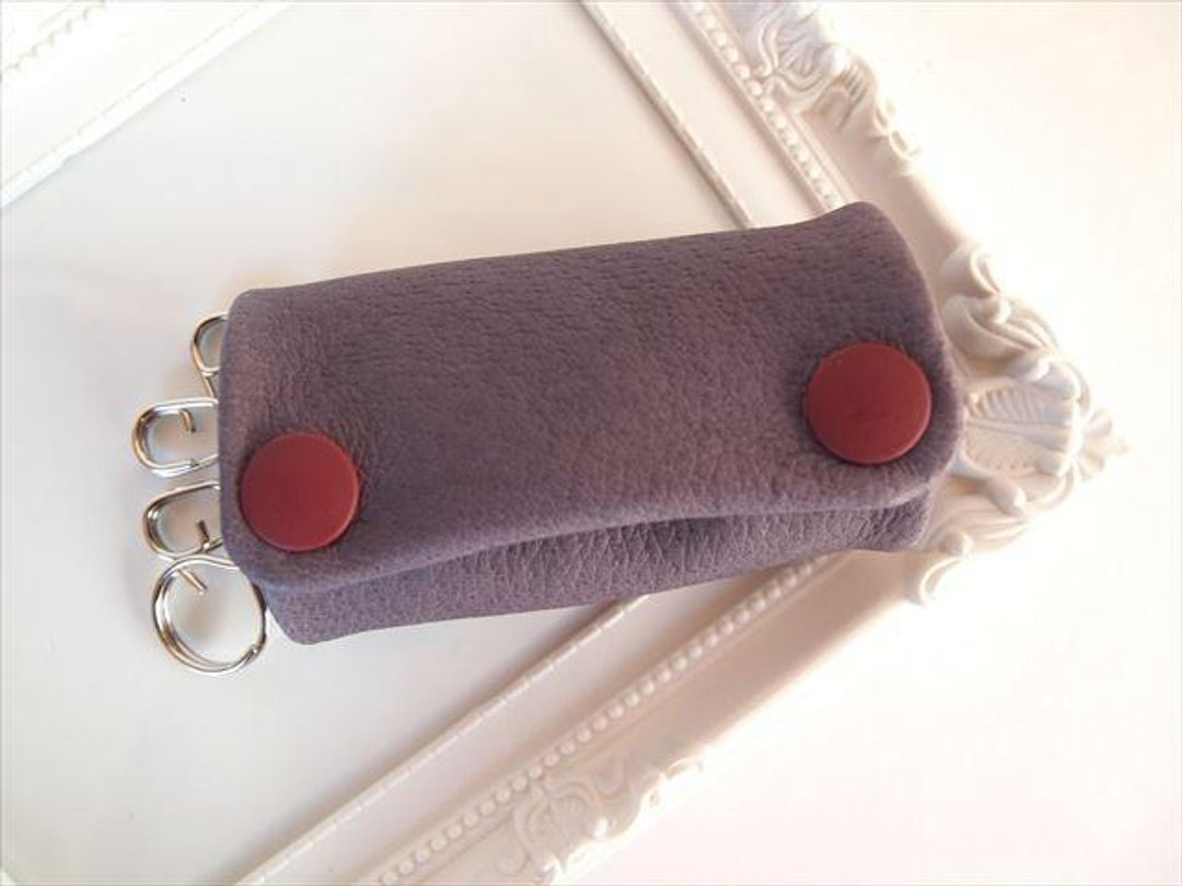 [Full purple] Pig leather Soft key case [Made to order] Purple leather 1611005 - 钥匙链/钥匙包 - 真皮 紫色