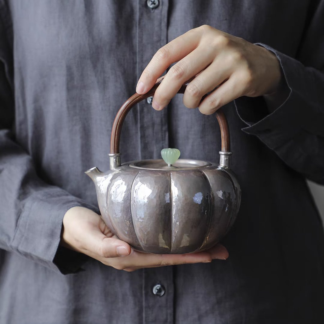 手工纯银紫皮南瓜壶  一张口打出 - 茶具/茶杯 - 纯银 银色