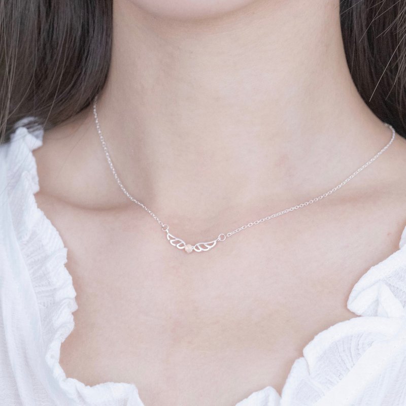 蛋白石925纯银天使翅膀项链 - 项链 - 宝石 银色