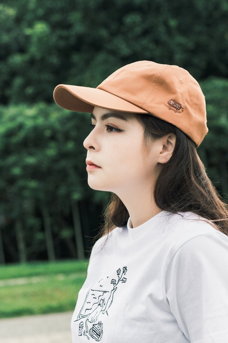 吉普猫溜滑板 刺绣棉质美式老帽 - 帽子 - 棉．麻 橘色