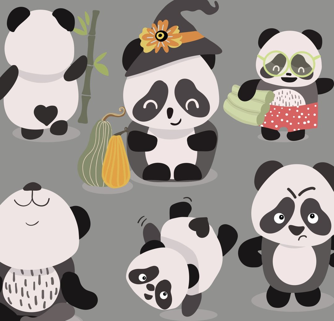 Cute pandas hand drawn clipart - 插画/绘画/写字 - 其他材质 