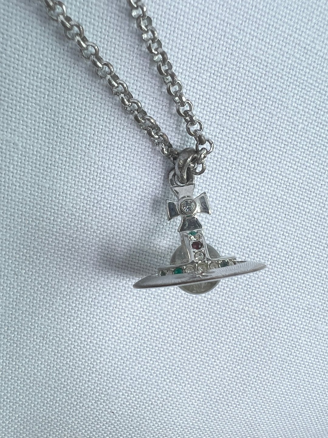 Vivienne Westwood 彩色水钻银色立体土星吊坠颈链项链 日本中古 - 项链 - 其他金属 银色