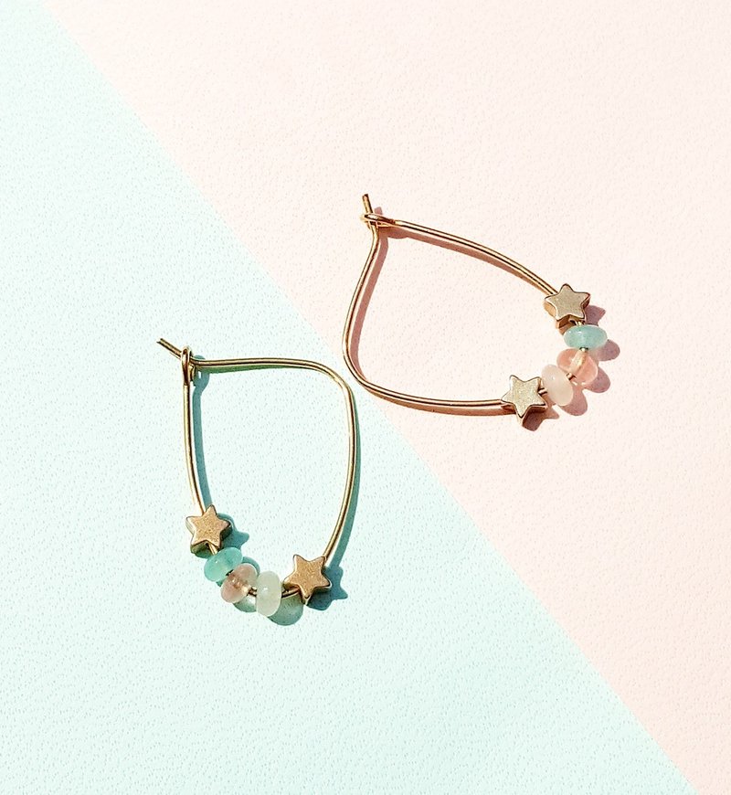 夏季星海派对-缤纷繁星 西瓜晶 白石 蓝玉髓 黄铜耳环 七夕 定制 - 耳环/耳夹 - 水晶 多色
